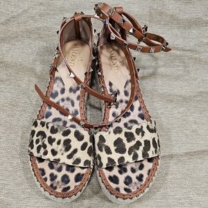 Valentino Animal Print Sandals with Studded Brown Straps